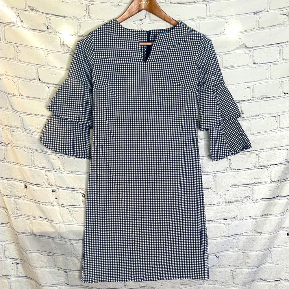 J. McLaughlin Black White Checkered Tiered Sleeve Dress Size X-Small